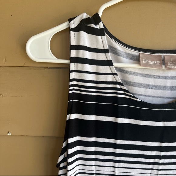 Chicos Sleeveless Maxi Dress Black White Stripes Stretch Womens SZ Medium - Picture 2 of 5